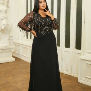 Shimmering Elegance: Missord’s Plus Size Sequin Tassel Evening Dress for Unforgettable Nights