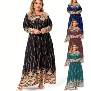 Effortless Elegance: Flowy Ethnic Print Maxi Dress for Curvy Beauties